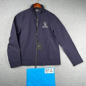 New BUGATCHI Rain Jacket Midnight Navy Artisans Wine & Food Embroidered Medium
